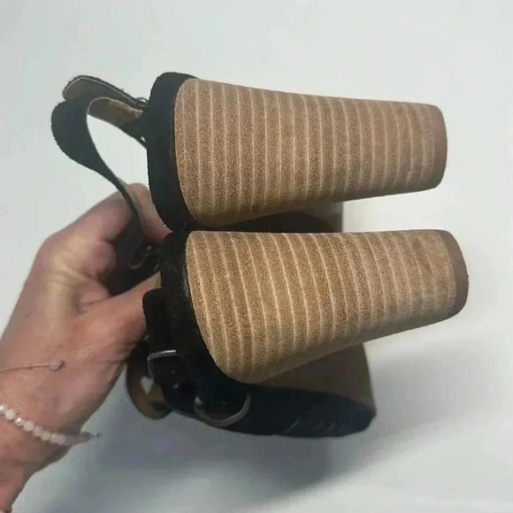 Lucky brand Yvette Woven Suede Chunky Block High Heel Open Toe Sandal - Picture 5 of 8